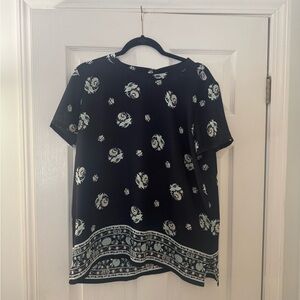 LOFT Navy Floral Blouse